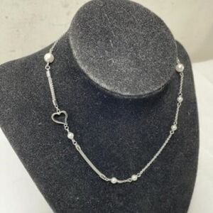 Skagen Silvertone Stainless Steel Pearl Heart Necklace
